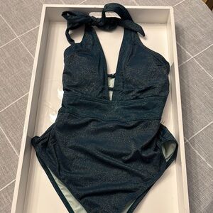 Cupshe Blue and Gold Halter One Piece Swimsuit